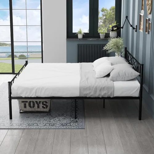Miniatura 6 de Base de cama de plataforma metálica King con cabecero, soporte de listones de acero resistente, base de colchón, almacenamiento debajo de la cama