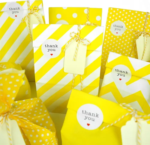Miniatura 4 de SMINTINE Paquete de 30 bolsas de papel amarillo con calcomanías de agradecimiento, etiquetas de papel, cuerda de algodón para panaderos, bolsas