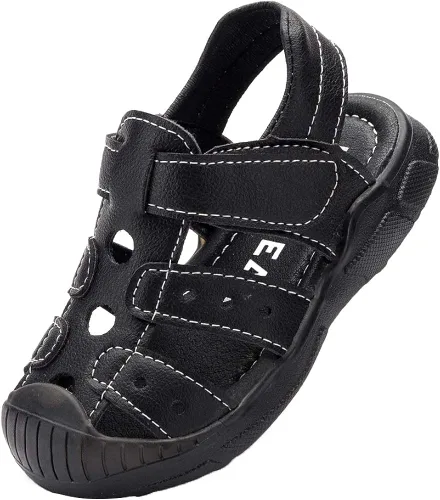 HOBIBEAR - Sandalias para niños y niñas con puntera cerrada, zapatos planos, zapatos de verano para la playa (bebéniño pequeño)