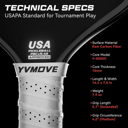 Miniatura 2 de Pickleball Paddles USAPA Approved Raw Carbon Fiber Face Max Control & Effortless Power 16MM Core Anti-Shock Intermediates to Pros