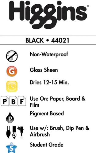 Miniatura 6 de Higgins Tinta de dibujo pigmentada, negra, botella de 1 onza (44021)