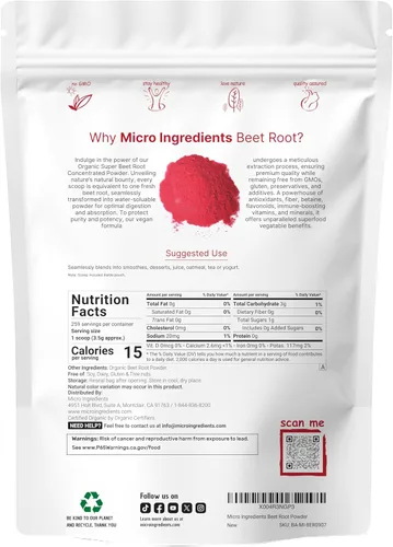 Miniatura 2 de Micro Ingredients Polvo de raíz de remolacha orgánica, 2 libras, suplemento de óxido nítrico para hombres y mujeres, suplemento de remolacha cruda