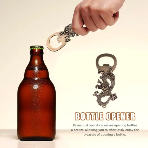 Miniatura 2 de Abrebotellas de dragón Abrebotellas de cerveza 2024 Año Nuevo chino Zodiaco Animal Abrebotellas Metal Vintage Abrebotellas Llavero Dragón Dorado