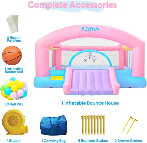 Miniatura 6 de Gran Casa de Rebote para Niños Grandes, Saltador Inflable con Tobogán de 14.8 x 14.5 Pies con Soplador de 650W, Aro de Baloncesto, Juego de Lanzar