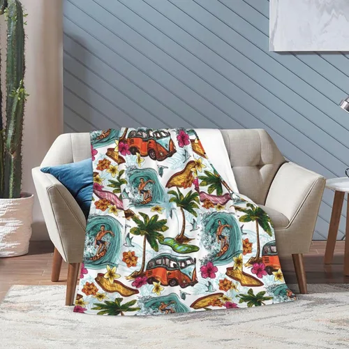Miniatura 7 de Manta retro con palmeras marinas hawaianas, manta de franela súper suave, cómoda y acogedora, manta ligera para sala de estar y dormitorio, 40 x 30
