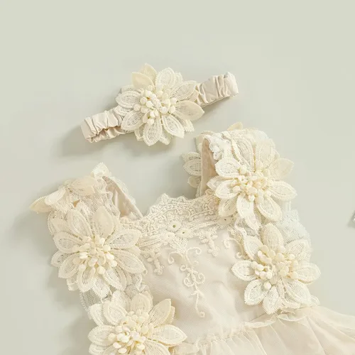 Miniatura 12 de Mubineo Ropa de verano para bebé niña, sin mangas, encaje floral, vestido de mameluco para recién nacido