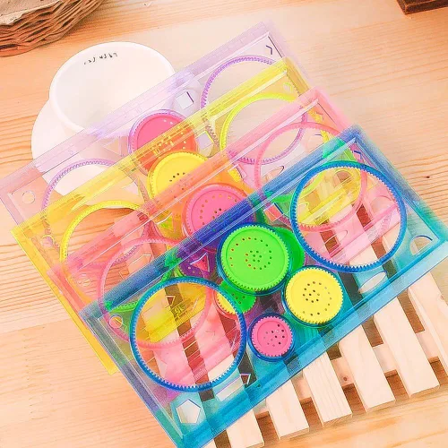Miniatura 2 de yueton Juego de plantillas de dibujo de pintura de dibujo lavable de plástico colorido transparente de 4 piezas para manualidades infantiles
