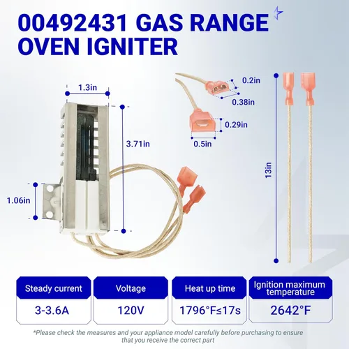 Miniatura 2 de BlueStars 00492431 Encendedor de horno de gas compatible con Bosch Thermador Range - Reemplaza 00492431 AP3674290 1107469 20-01-500 487383 492431