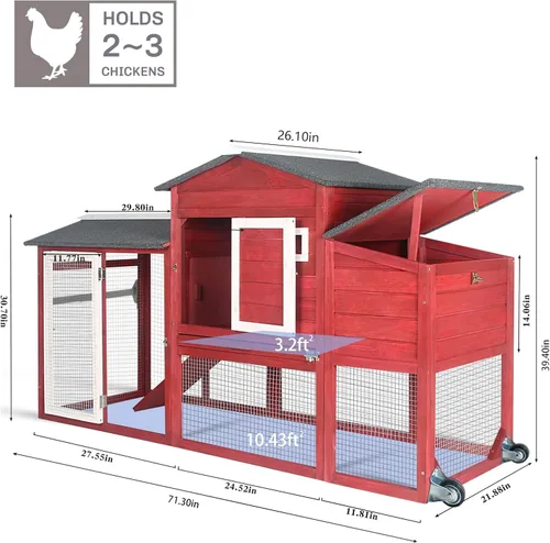 Miniatura 2 de PetsCosset Chicken Coop Backyard Chicken House - Tractor de madera para aves de corral para exteriores, con caja nido de pollo, ruedas, techo