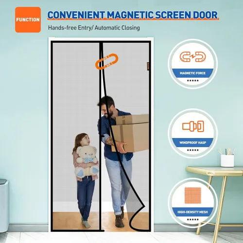 Miniatura 6 de MAGZO Mosquitera Magnética para Puerta de 36 x 82 pulgadas, tamaño de mosquitera de 38 x 83 pulgadas, malla con imanes fuertes, red de fibra de Gris