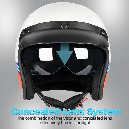 Miniatura 2 de Yesmotor Casco de motocicleta retro de cara abierta 3/4, casco Vespa, aprobado por DOT, adultos, unisex, entusiastas de la motocicleta, amantes
