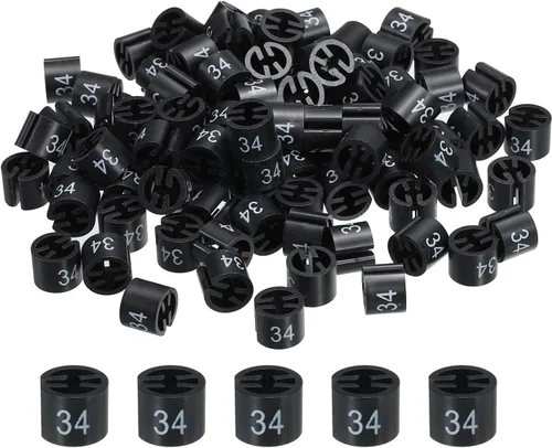 MECCANIXITY Marcadores de colores para colgar ropa (Número 34, negro) para codificación de colores, paquete de 100 unidades