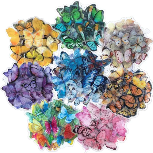 Imeepa Calcomanías transparentes, 320 calcomanías de mariposa, calcomanías decorativas de mariposa vintage para álbumes de recortes, manualidades,