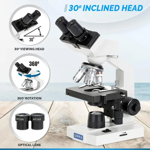 Miniatura 3 de OMAX - Microscopio compuesto binocular del laboratorio LED de M82E 40X-1000X con la etapa mecánica de la capa doble