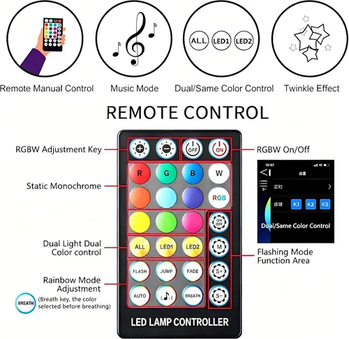 Miniatura 6 de Luz de techo de 32 W Twinkle Starlight, 1100 luces de estrella de 13.1 pies para automóvil, luz LED de fibra óptica de doble color, RGBW, estrellas