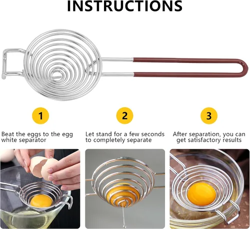 Miniatura 4 de NileHome Separador de Huevos Separador de Yema y Clara de Huevo de Acero Inoxidable Filtro de Tamizado de Clara y Yema de Huevo Divisor de Huevos