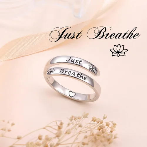 Miniatura 4 de Ladytree Anillos inspiradores ajustables de plata de ley 925, apilables, espiral, banda de declaración, regalo de aliento para mujeres y hombres