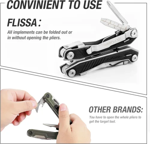 Miniatura 4 de FLISSA Multiherramienta 16 en 1 con mango G10, regalos para hombres, papá, multiherramienta EDC de acero inoxidable con cuchillo de bolsillo
