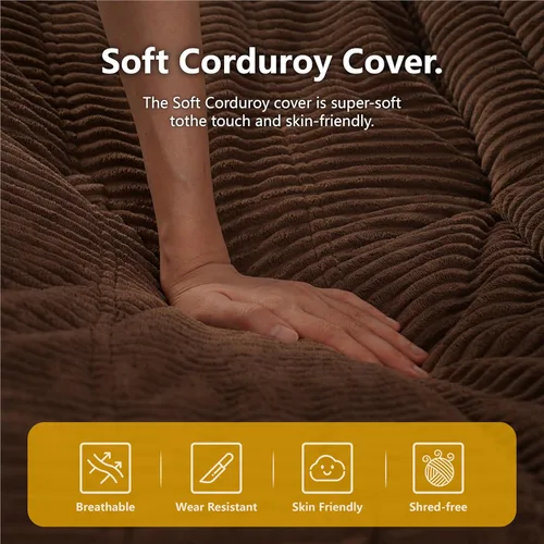 Miniatura 8 de N&V Sofá de suelo sin brazos de mediados de siglo, silla de pana suave de alta calidad, silla decorativa de espuma para sala de estar, dormitorio