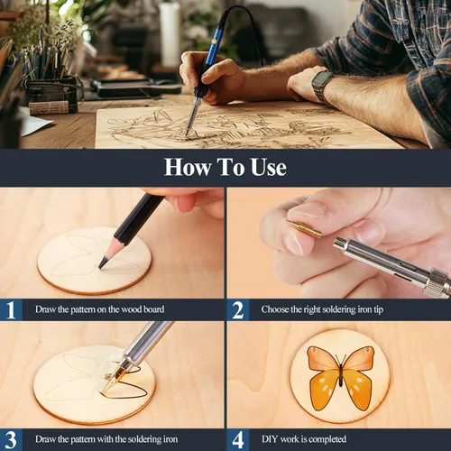 Miniatura 8 de Kit de quemado de madera, 113 piezas, herramienta profesional para quemar madera, temperatura ajustable, juego de herramientas con soldador