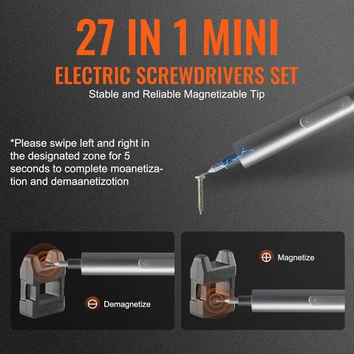 Miniatura 2 de VEVOR Mini destornillador eléctrico, juego de destornilladores eléctricos de precisión 27 en 1 - Pequeño destornillador eléctrico inalámbrico