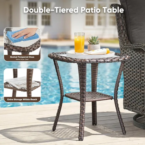 Miniatura 8 de Juego de muebles de patio, mecedoras giratorias, 3 piezas, sillas mecedoras deslizantes para exteriores con mesa auxiliar pequeña, juegos de sillas
