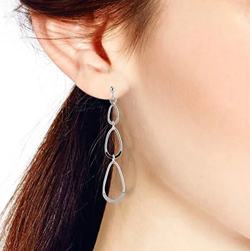 Miniatura 5 de Trendy Triple bucle gota Plata de ley 925. Post Dangle Earrings