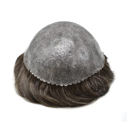 Miniatura 3 de Toupee Hombres Hairpiece Full Poly Toupee para hombres Cabello humano 77 colores PU inyección Mens Toupee sistema de reemplazo de cabello humano