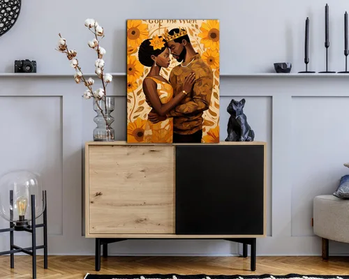 Miniatura 227 de Arte de pared afroamericano, decoración de rey y reina bailarín negro para sala de estar, arte de pareja de amor negro para dormitorio, lienzo