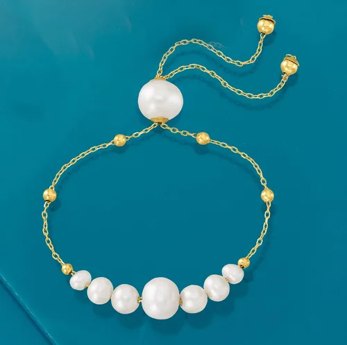 Miniatura 4 de Ross-Simons Pulsera bolo de perlas cultivadas de 0157-0374in en oro amarillo de 14 quilates perla no conocido