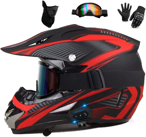 Casco Bluetooth de cara completa para motocross, motocross, ATV, motocicleta, casco Bluetooth para hombres y mujeres, aprobado por el DOT, de cuatro