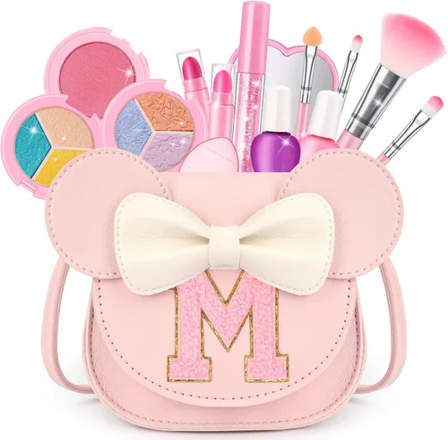 Miniatura 33 de Kit de maquillaje para niñas – Juego de maquillaje lavable real de 15 piezas – Cosmético no tóxico para niños pequeños con bolso de letras – Regalos