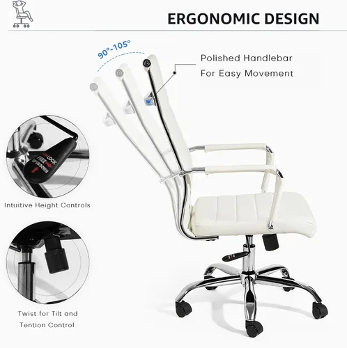 Miniatura 5 de Our Modern Space Silla de escritorio ejecutiva acanalada con respaldo alto y soporte lumbar ergonómico, ruedas giratorias, ruedas multisuperficie