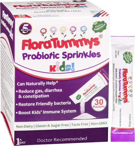 FloraTummys Probióticos para niños: 30 paquetes de polvo sin sabor, libres de alérgenos alimentarios, sin lácteos, sin gluten, sin azúcar, sin OMG,