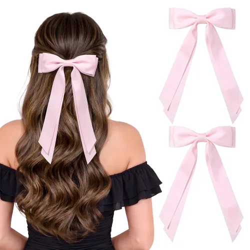 Miniatura 9 de Aileam 2 piezas lazos de cabello de satén sedoso, pinza para cabello, cinta blanca para cabello, sujetador de cola de caballo, accesorios, Blanco