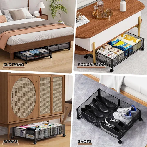 Miniatura 4 de PHINOX Almacenamiento debajo de la cama con ruedas, contenedores de almacenamiento debajo de la cama, actualización de alambre de hierro cruzado
