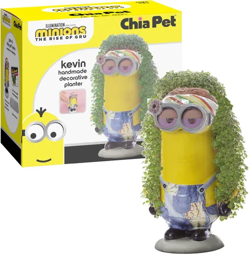 Chia Pet Kevin - Minions con paquete de semillas, maceta decorativa de cerámica, fácil de hacer y divertida de cultivar, regalo novedoso, perfecto