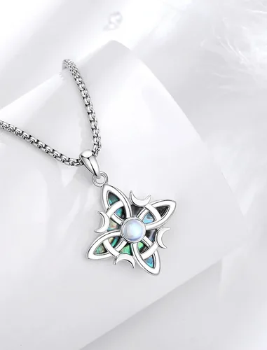 Miniatura 2 de INFUSEU Joyería irlandesa de plata esterlina, collar de nudo de bruja celta Claddagh para mujeres, adolescentes y niñas