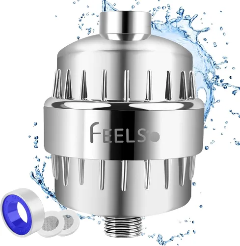 FEELSO Filtro de ducha de 18 etapas, cabezal de ducha universal de alto rendimiento mejorado para agua dura, elimina cloro, fluoruro, metales