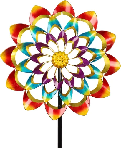 Miniatura 8 de Molinillos de viento de tulipanes para exteriores, molinos de viento de metal grandes para patio jardín con estaca de tierra, molino de viento