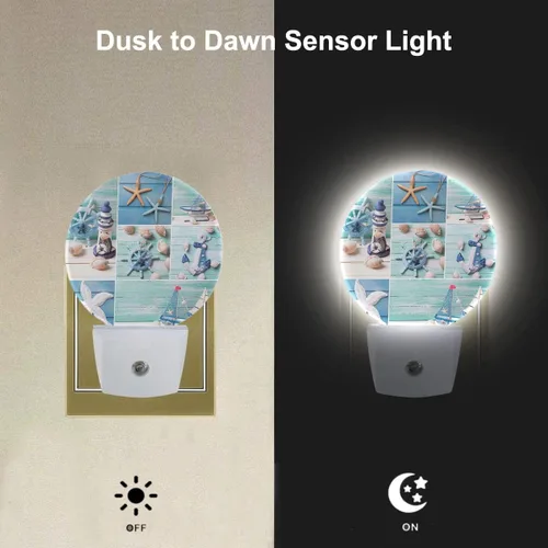 Miniatura 3 de EKOBLA Luz nocturna enchufable de estrellas de mar y conchas marinas, luz nocturna LED de playa con sensor automático del atardecer al amanecer