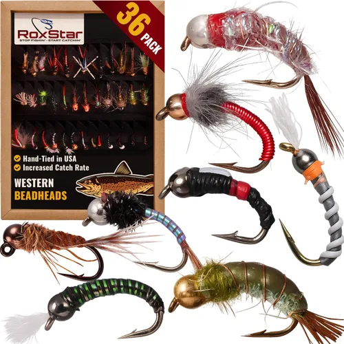 RoxStar Fishing Fly Shop | BeadHead Tungsten & Brass Fly Assortment | Proudly Hand Crafted in The USA | Gift Box Included.