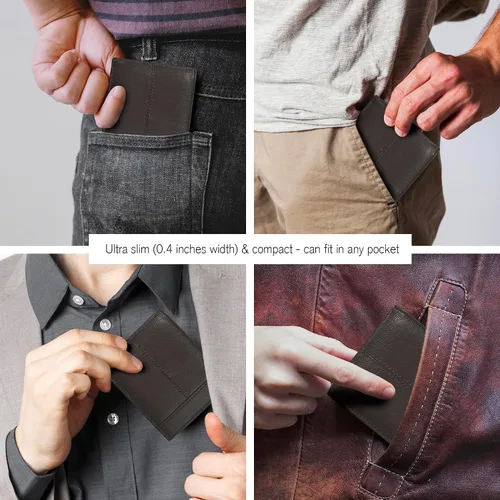 Miniatura 7 de Cartera para bolsillo frontal, bloqueo RFID, de piel, plegable, con ventana de identificación, para hombre