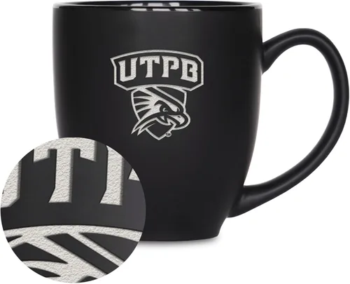 Miniatura 329 de Rico Industries - Taza de cerámica mate negra con grabado láser estándar de 15oz para NCAA (escuelas T & U) - Para bebidas calientes o frías