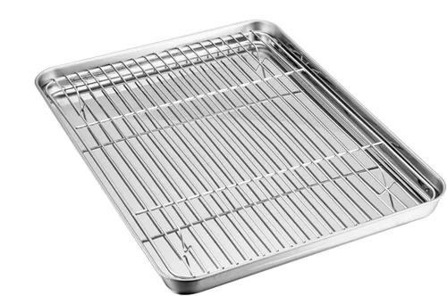Miniatura 12 de TeamFar Juego de bandeja y rejilla para horno tostador, 9.3'' x 7'' x 1'', bandeja para horno tostador de acero inoxidable bandeja para asar,