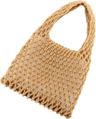 Miniatura 7 de Ayliss Mini bolso de mano para mujer, de algodón, ganchillo, asa superior, cordón para playa, tejido de red, bolsa de red de pesca