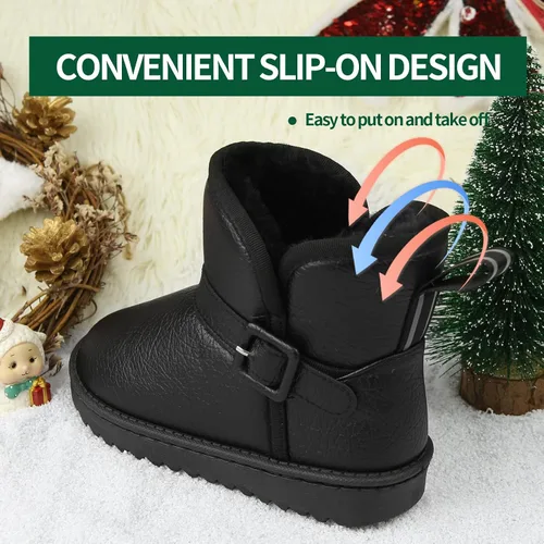 Miniatura 6 de Apawwa Botas de nieve para niñas y niños, con forro de piel, cálidas, impermeables, botas de invierno elegantes para niños