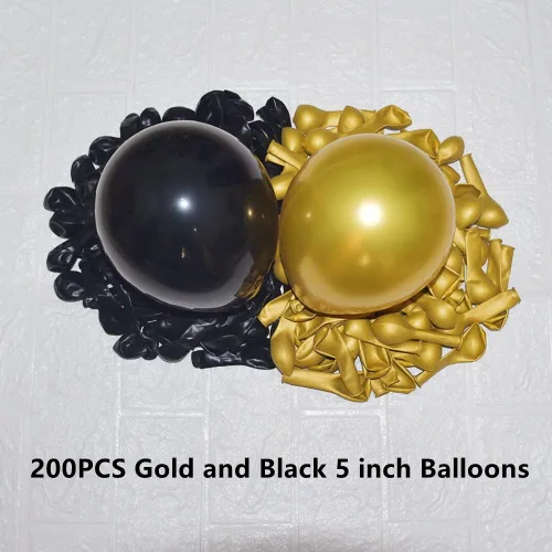 Miniatura 2 de 200 globos negros y dorados de 5 pulgadas, cromados, metálicos, dorados, negros, de látex, gruesos, pequeños para bodas, cumpleaños, graduaciones