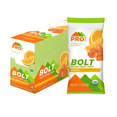 PROBAR - Masticables energéticos orgánicos Bolt, sabor a naranja, sin OMG, sin gluten, certificado orgánico por la USDA, saludable, energía natural,