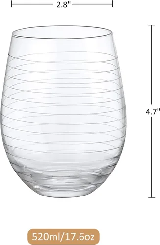 Miniatura 7 de Joeyan Copas de vino sin tallo sopladas a mano y grabadas con patrón de rayas de puntos para vino tinto, vasos grandes tallados para beber copas